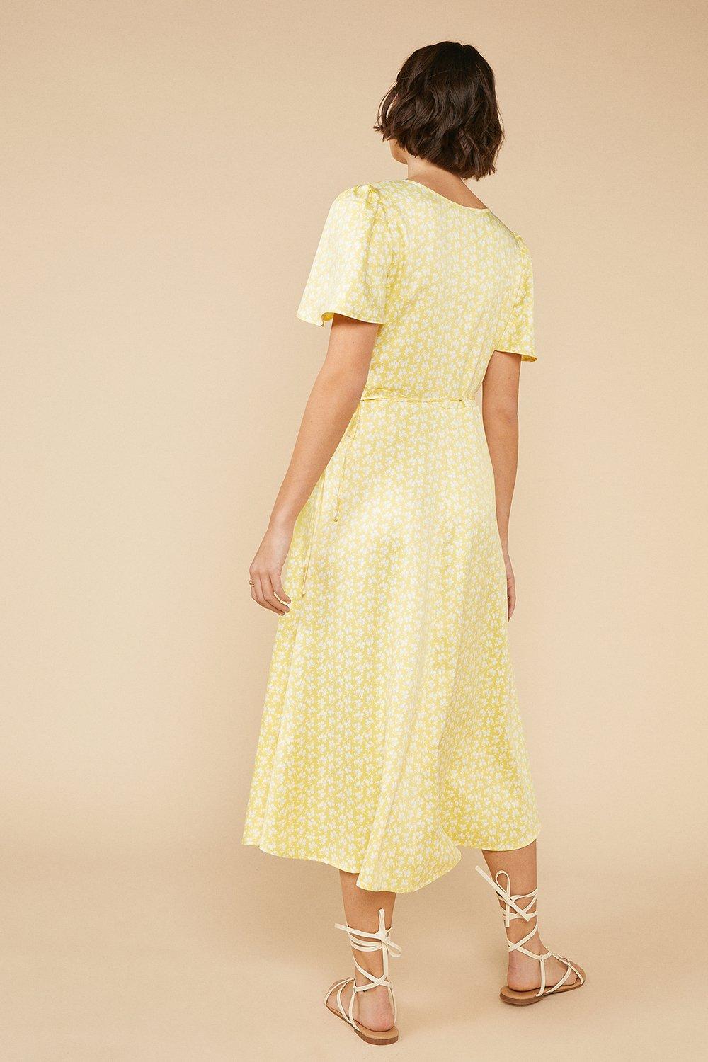 Yellow Floral Wrap Midi Dress | Oasis